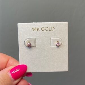 Solid 14K Gold Earrings with Pink Heart AAA CZs - NEW